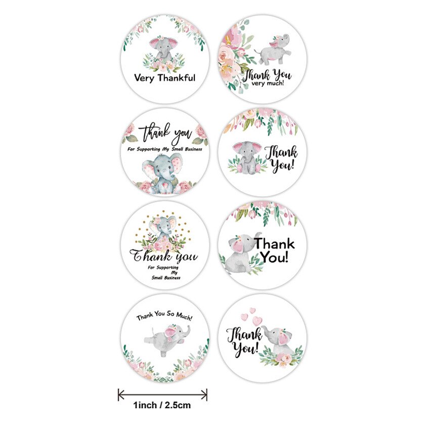 100-500pc Flower Elephant Cute Animals Thank You Sticker for Business Kids Reward 8 Styles Sealing Label Scrapbooking Decor
