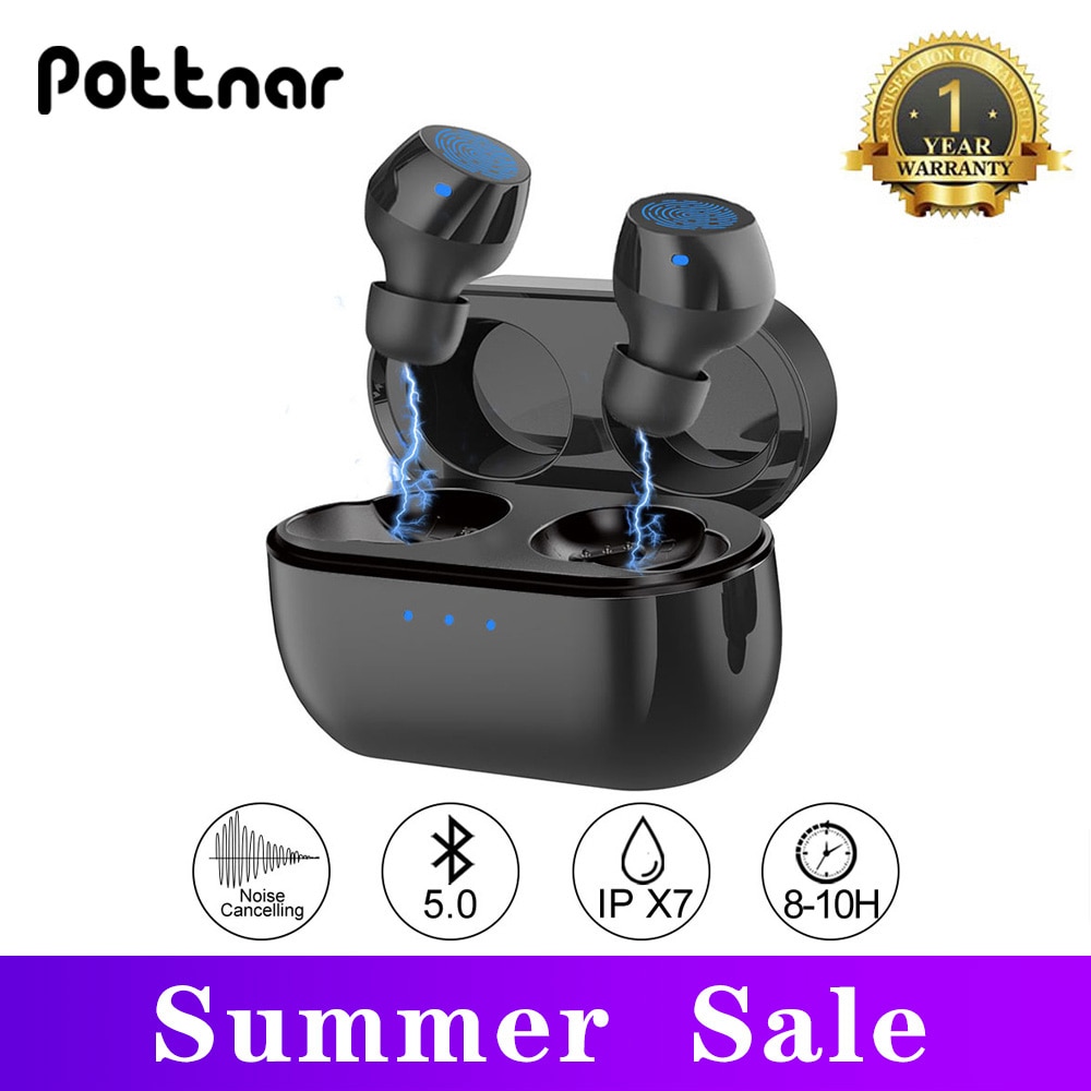 Pottnar Bass Sport TWS Bluetooth Earphone Noise Canceling Handsfree Headset Cordless Wireless Headphones With Mic for Phone