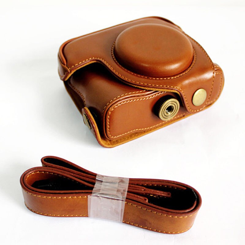Leather Camera case bag Grip Strap for Canon POWERSHOT G15 G16: Brown