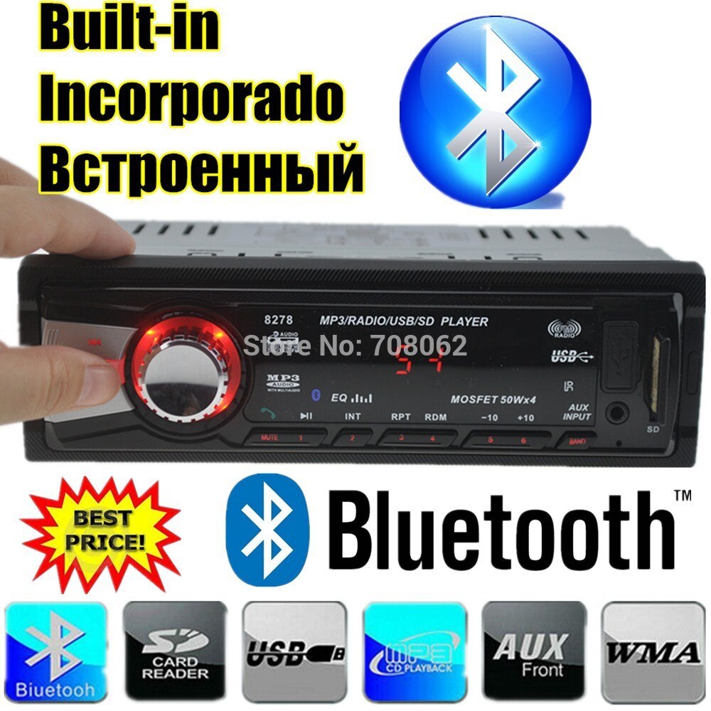 stijl Auto Radio Stereo Speler Bluetooth Telefoon AUX-IN MP3 FM/USB/1 Din/Afstandsbediening voor iPhone/Samsung Android 12 V