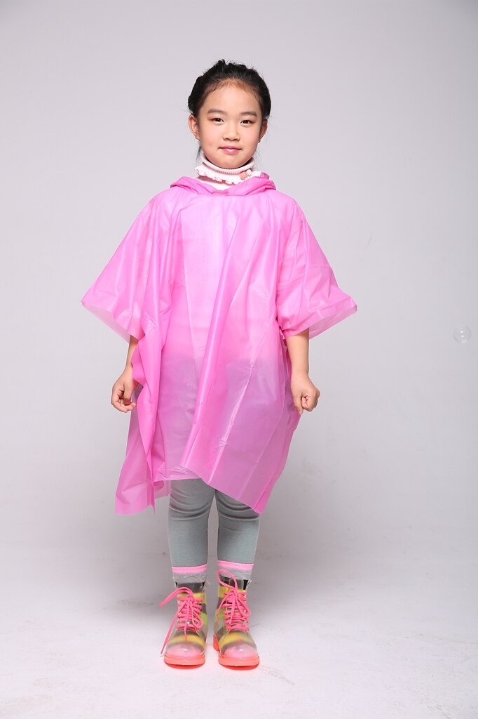 Women Men Unisex Waterproof Jacket Clear PVC Raincoat Rain Coat Hooded Poncho Rainwear: Kid Pink