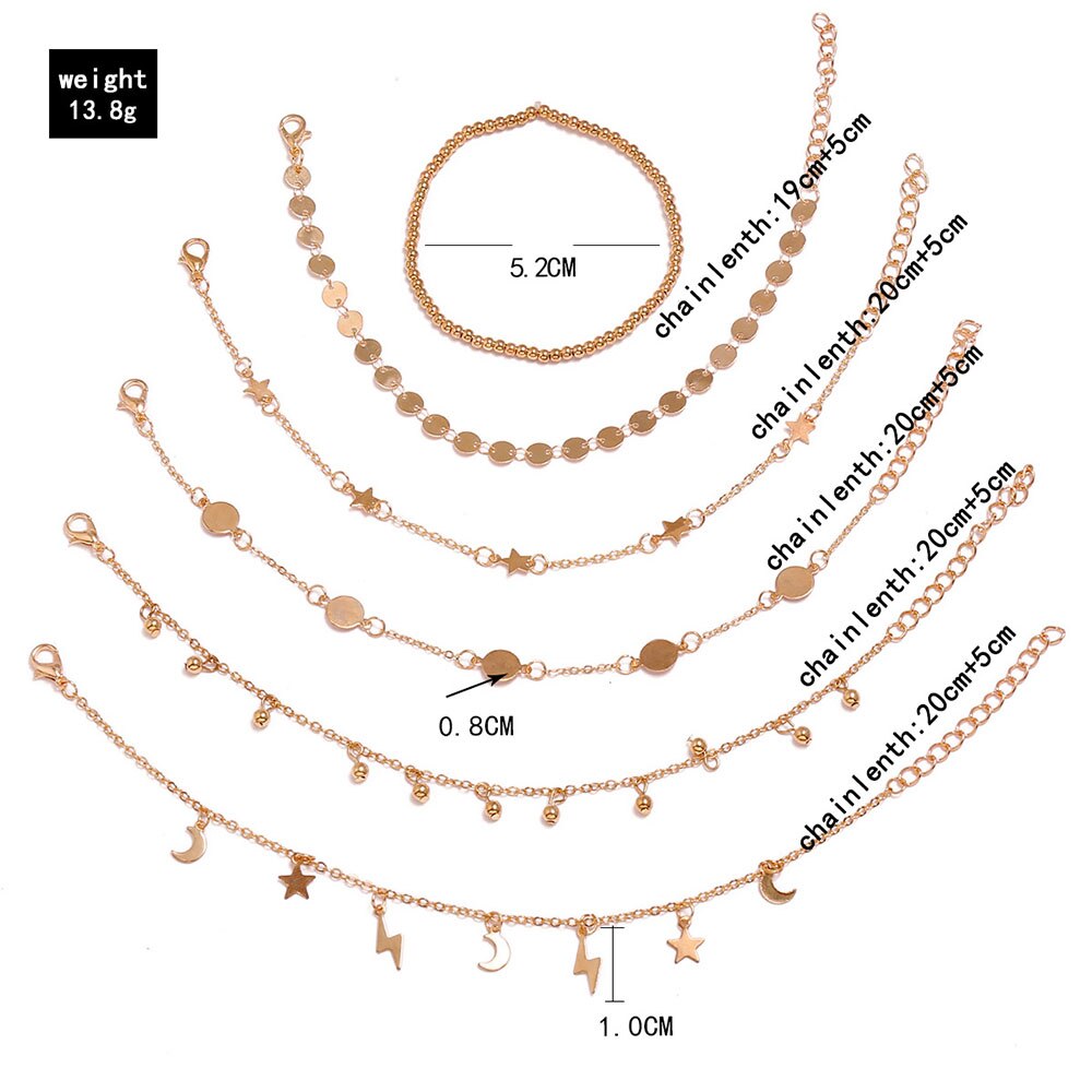 Yobest 6pz Braccialetto di Caviglia impostato Boho Della Boemia Dei Monili Catene D'oro infinito rotonda Braccialetti con Ciondoli per Le Donne Calzino Del Piede