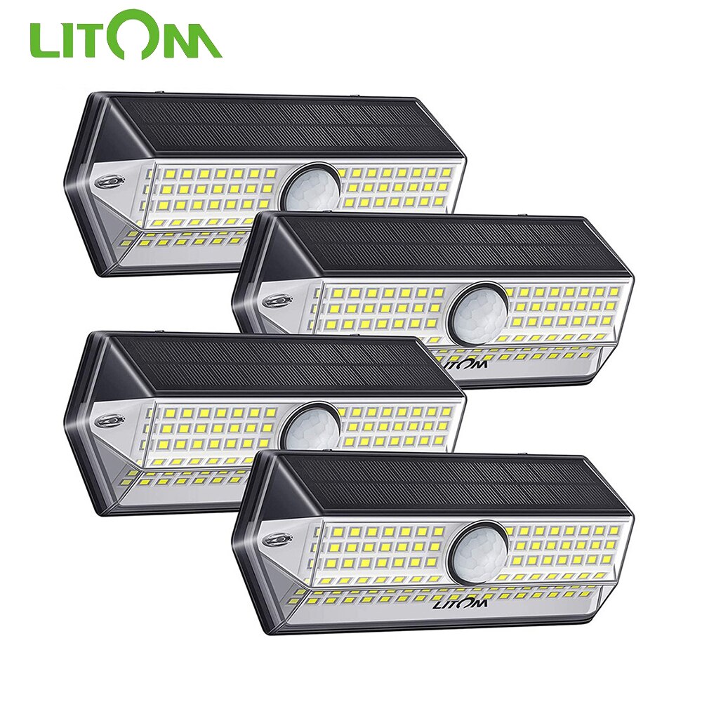 LITOM – lampes solaires d'extérieur à 100 led avec détecteur de mouvement, étanche conforme à la norme IP67, 4 Modes d'éclairage, éclairage d'extérieur, idéal pour un jardin ou un parc