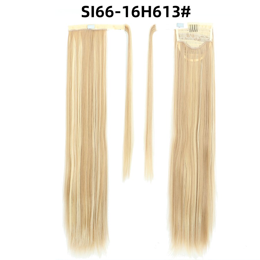 28 pulgadas sintético de Velcro de pelo de cola de caballo extensión recta Clip Invisible Pony cola resistente al calor negro marrón Rubio SI66: SI66-16H-613