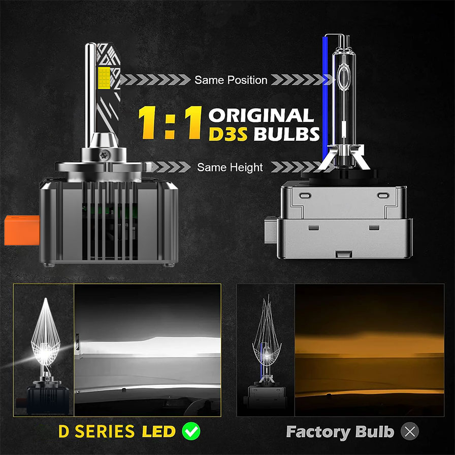 D1s d3s led-forlygter,  d2r d2s d4r d4s d5s d8s turbolygter , 6000k billygter 70w plug&play-konverteringssæt til hid