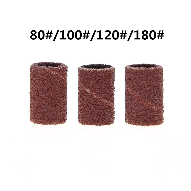 100 Uds Kit de tambor de lijado 80 #120 #180 # taladro clavo Bits herramientas abrasivas Dremel accesorios papel de lija mango herramientas rotativas