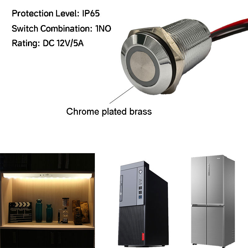 16mm 19mm Long Dimmer Switch IP65 Stepless Metal Touch Sensor Switch 1NO With 12V 24V WHITE BLUE LED Light With Cable Wire