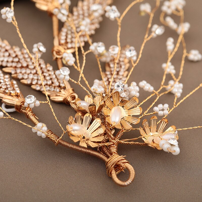 Bruid Bruiloft Haarband &amp; Oorbellen Sets Handgemaakte Bloemen Kralen Pearl Decoratie Dames Haren Accessoires Koreaanse Vrouwen Jewel