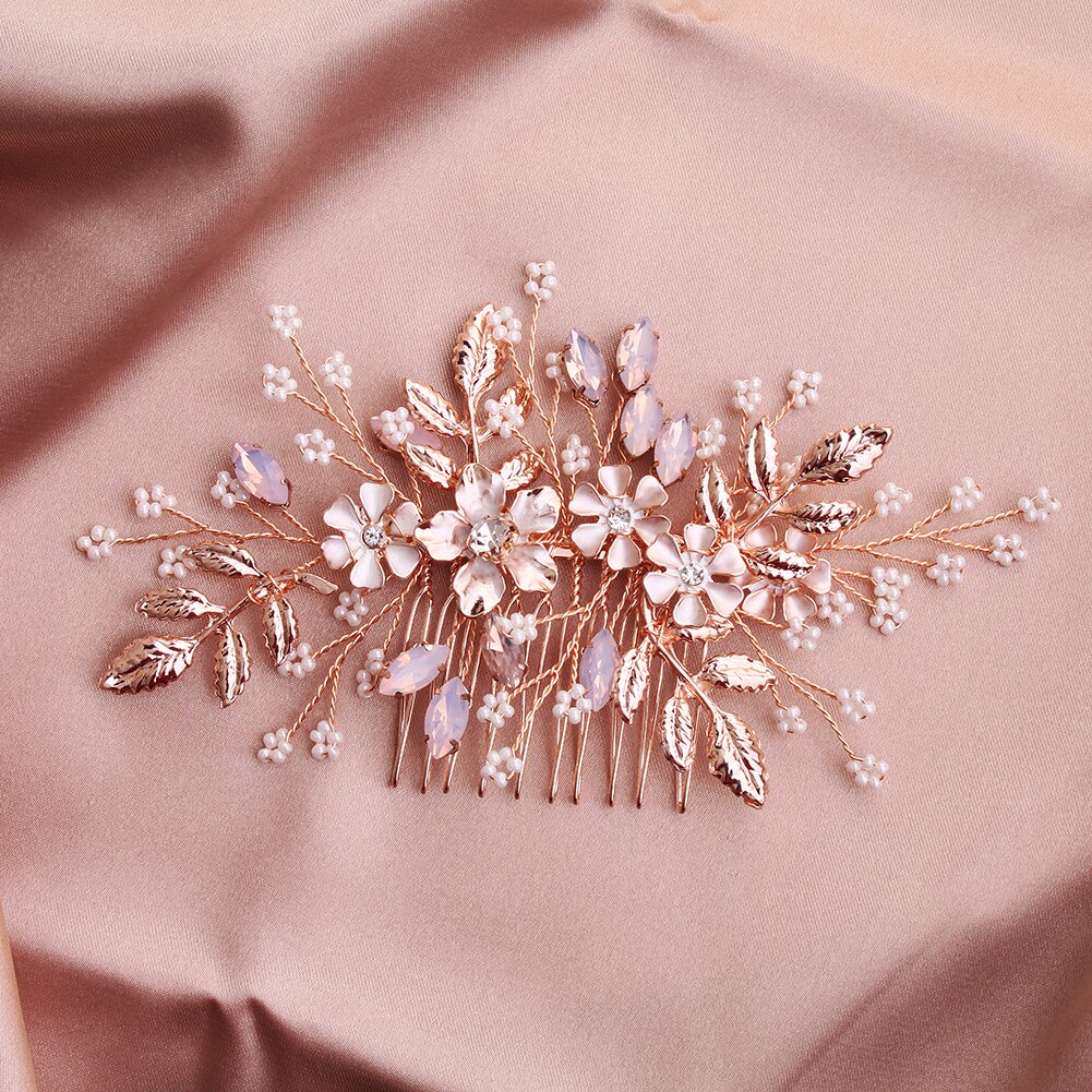 handgefertigt Rose Gold Tiara Haar Kämme Rosa Kristall Strass Stirnbänder Hochzeit Haarschmuck Braut Kopfschmuck Schmuck