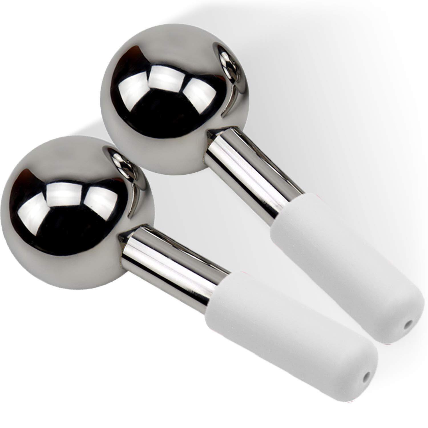 Mini globos de hielo de acero inoxidable, palos criogénicos para cara, ojos, rodillo frío, globo de enfriamiento para hinchazón, arrugas, círculo oscuro, 2 uds.: BLANCO
