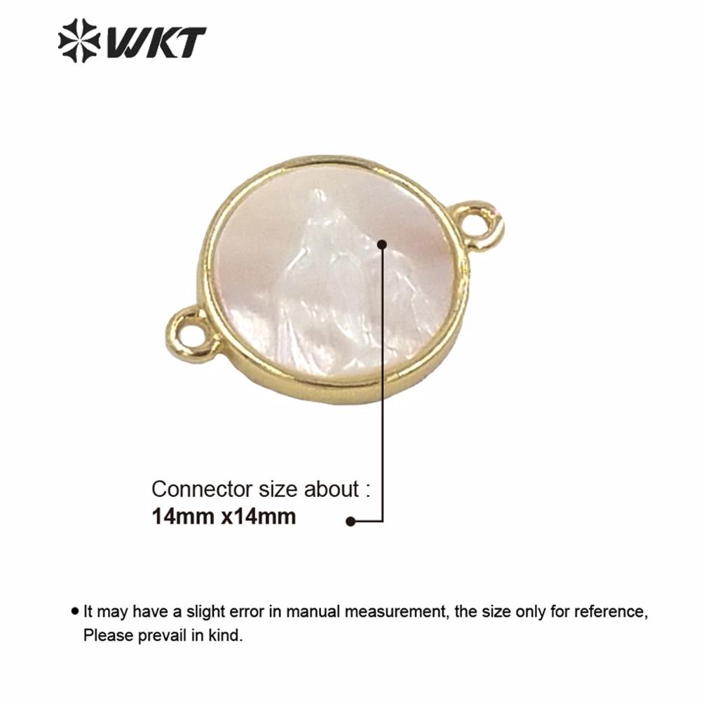 MP170 Religieuze Gold Metal Bezel Hanger Wit Shell Tiny Charm Jezus Connector Hanger Dubbele Haken Vrouwen Sieraden Shell