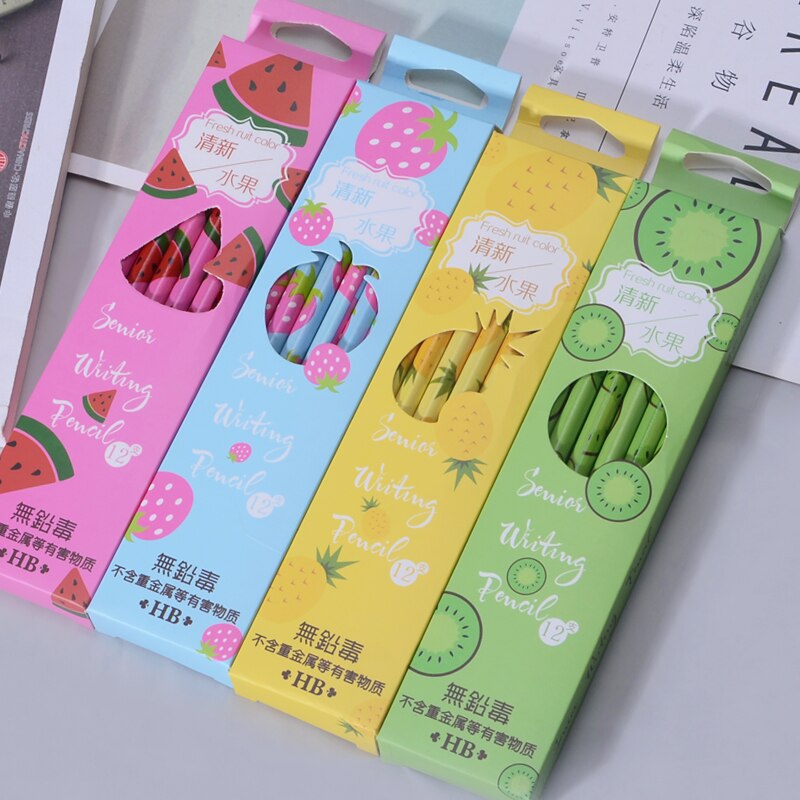 12 st/förpackning kawaii frukt penna trä miljöskydd penna tecknad penna skola kontor skrivpenna