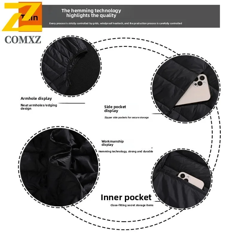 ​ ​ Heren effen donsvest witte eendenveren sport winter casual jas lichtgewicht warme mouwloze jas met standaard colla