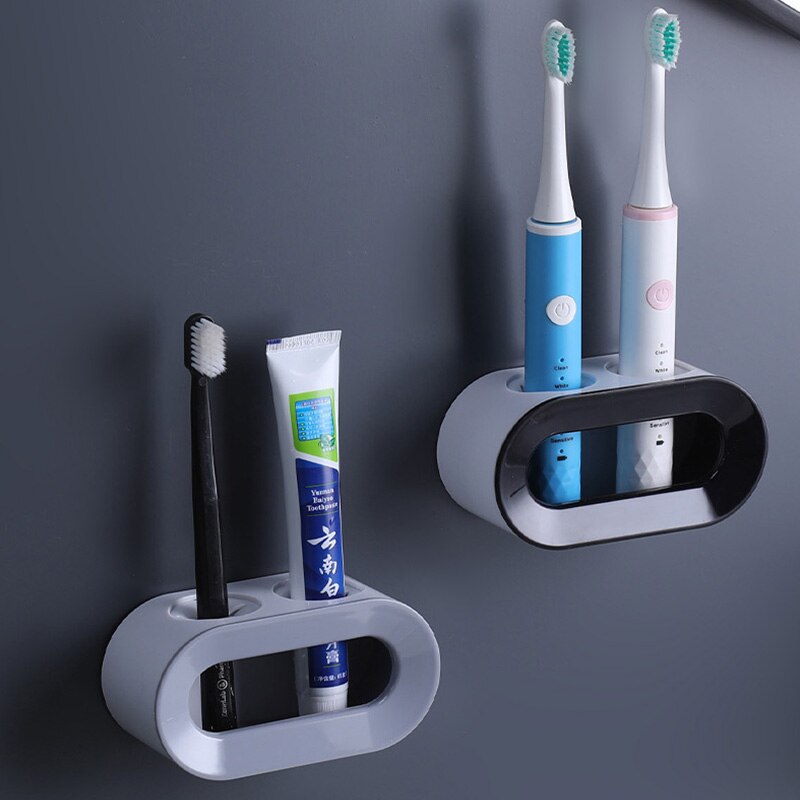 Double Hole Toothbrush Rack Wall Mounted Electric Toothbrush Holder Stand Bathroom Toothpaste Toothbrush Organizer Storage Rack
