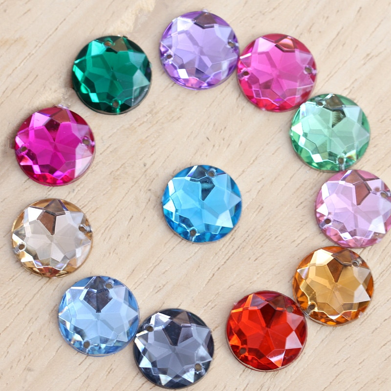 7 Maten Gemengde Kleuren Crystal Naai Rhinestones Ronde Afkanten Plaksteen Acryl Naaien Steentjes Voor Trouwjurk B0663