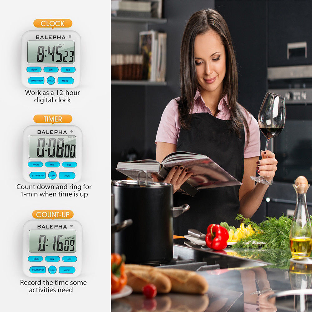 Count Up Down Alarm Magnetic Cooking Digital Clock Large LCD Loud Timer Kitchen