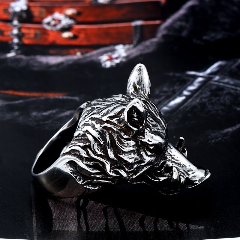 Beier – bague cochon en acier inoxydable 316L pour homme, bijoux de , Punk, hip Hop, sanglier sauvage, LLBR8-333R