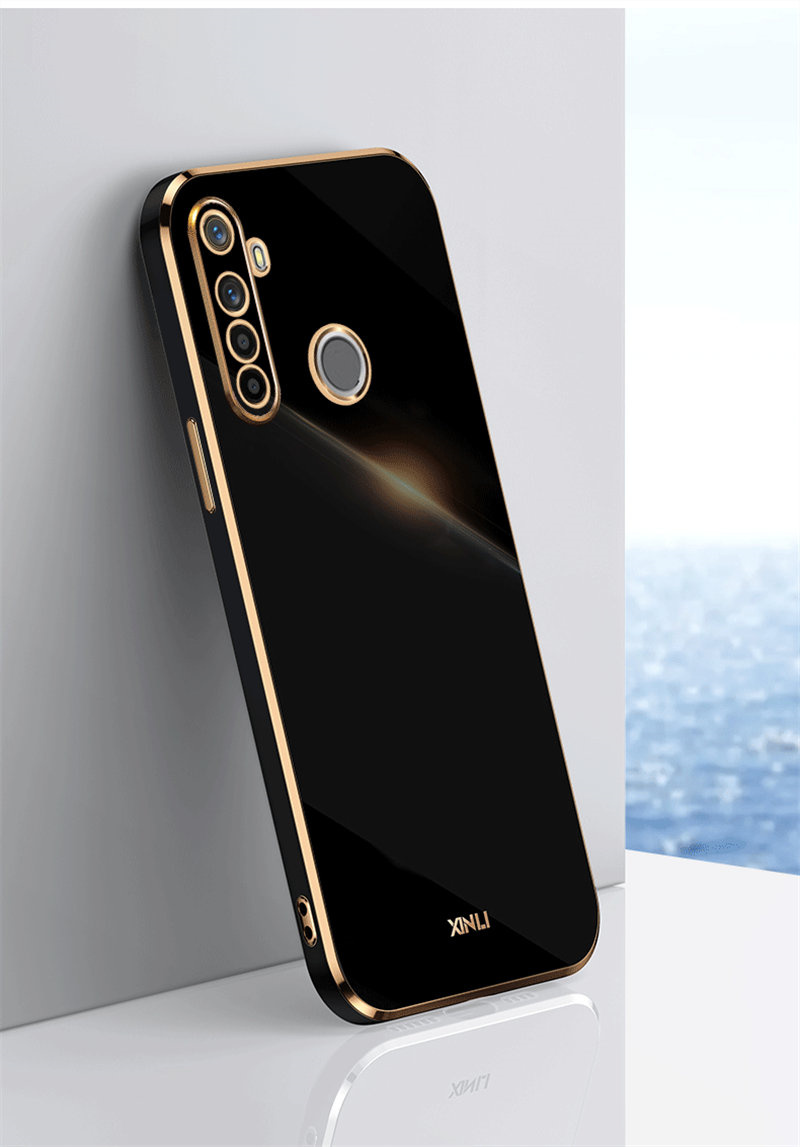 Realme 6i Realme6i RMX2040 Custodia Lucida Placcatura in silicone TPU Paraurti Antiurto Morbida coperchio Posteriore Cassa Del Telefono per Realme 6i Realme6i: nero / Case & Strap