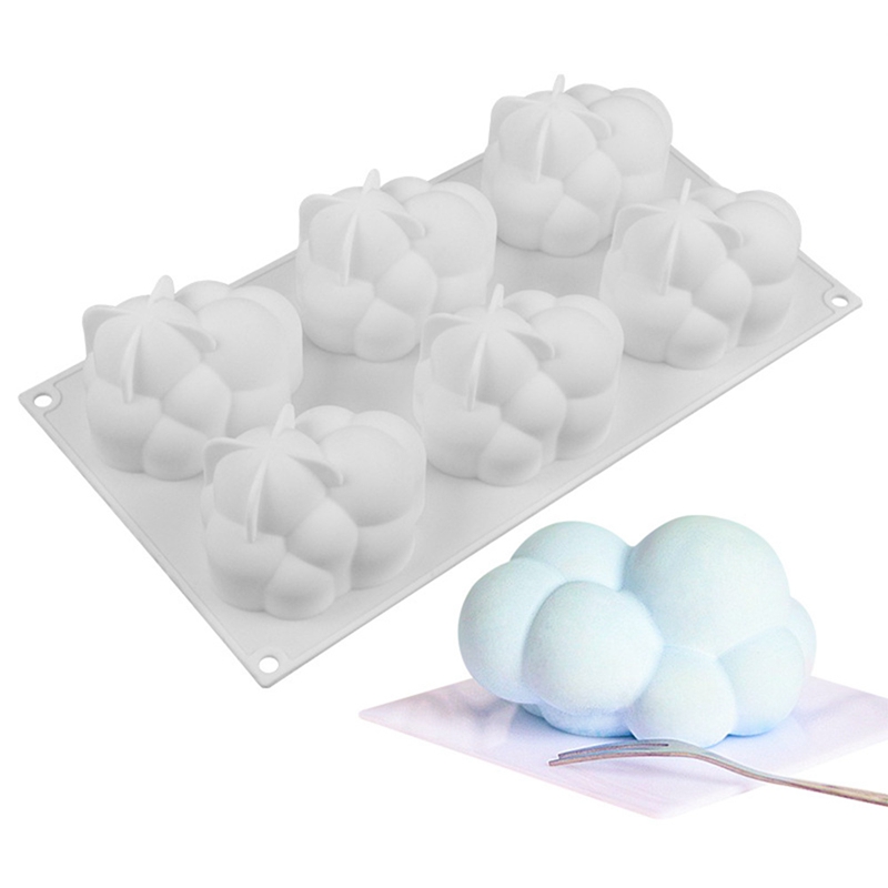 Molde de silicona con forma de nube 3D, herramientas de decoración de tartas, Mousse, postres, accesorios para hornear, 6 cavidades