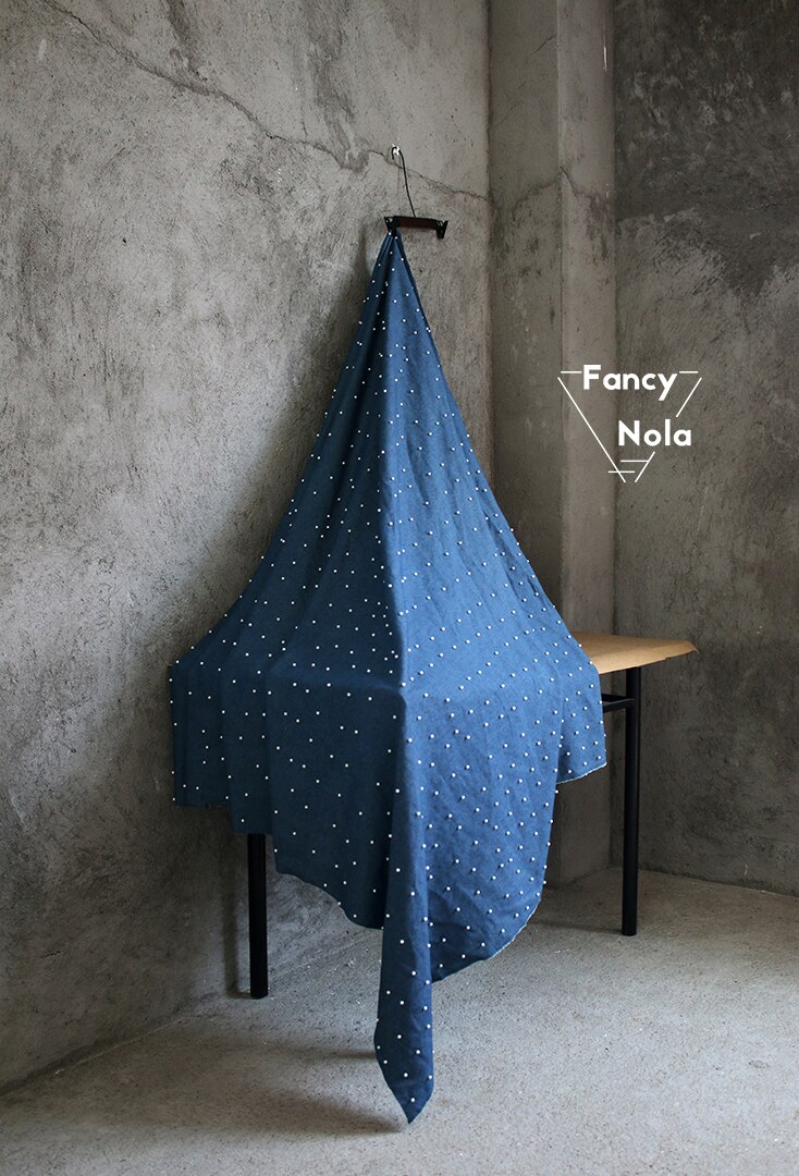 Pearl denim 150cm bredde håndlavet beaded denim blå klud gør-det-selv 3d stereo stof  cg086