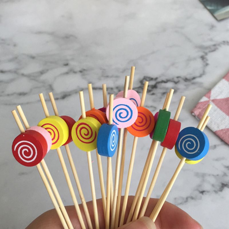 100Pcs Lollipop Voedsel Picks Dessert Buffet Fruit Salade Vork Cake Muffin Party Groente Sticks Cocktail Tandenstokers Cake Teken