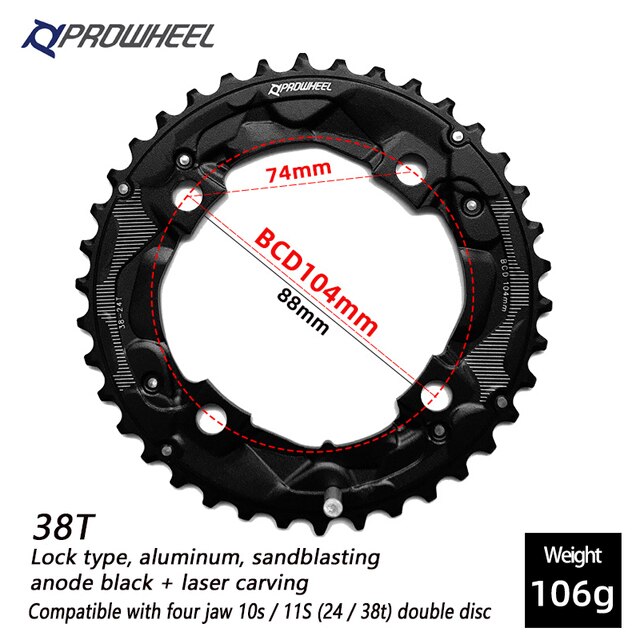 Prowheel 104/64BCD Mtb Fiets Tandwielen Dubbel Kettingwiel 26T 28T 36T 38T 10/11 Speed Kettingblad fiets Crankstel Tandplaat Onderdelen: 38T for 24-38T