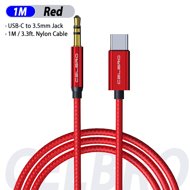 Usb type c  to 3.5mm aux lydadapterkabel til huawei  p30 one plus 7 pro samsung galaxy note 10 hovedtelefon tipo c usb adapter: Rød