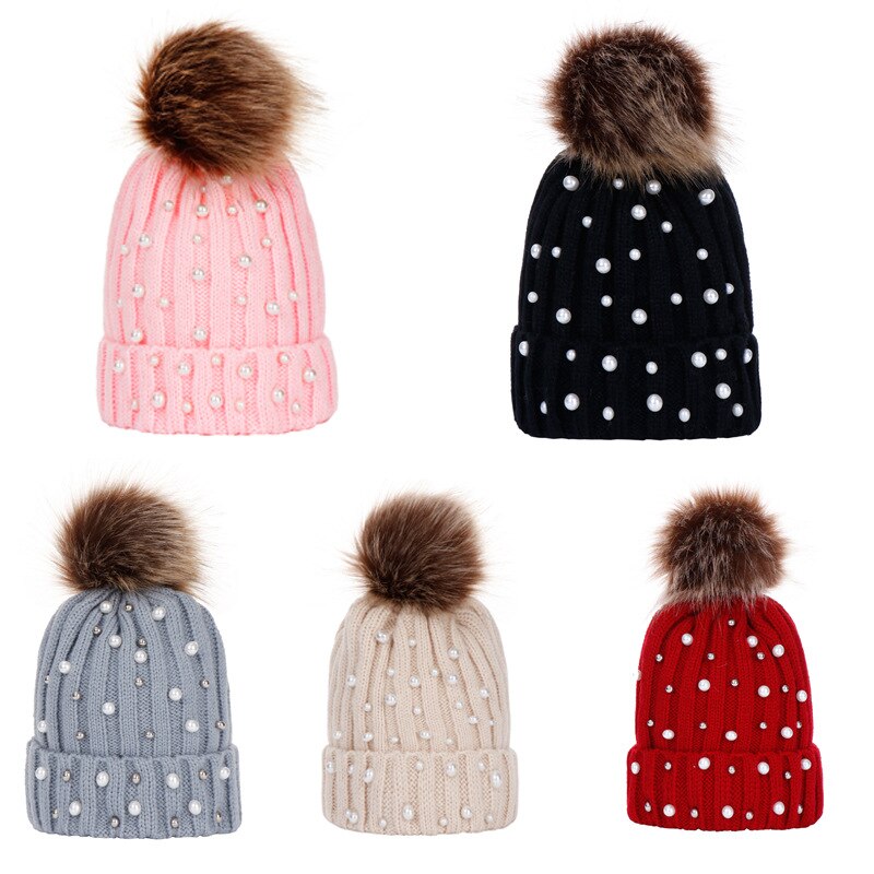 Winter warme baby muts met bont pompon, gebreide baby meisjes jongens baby peuter kinderen muts beanie kinderen kinderen mutsen muts
