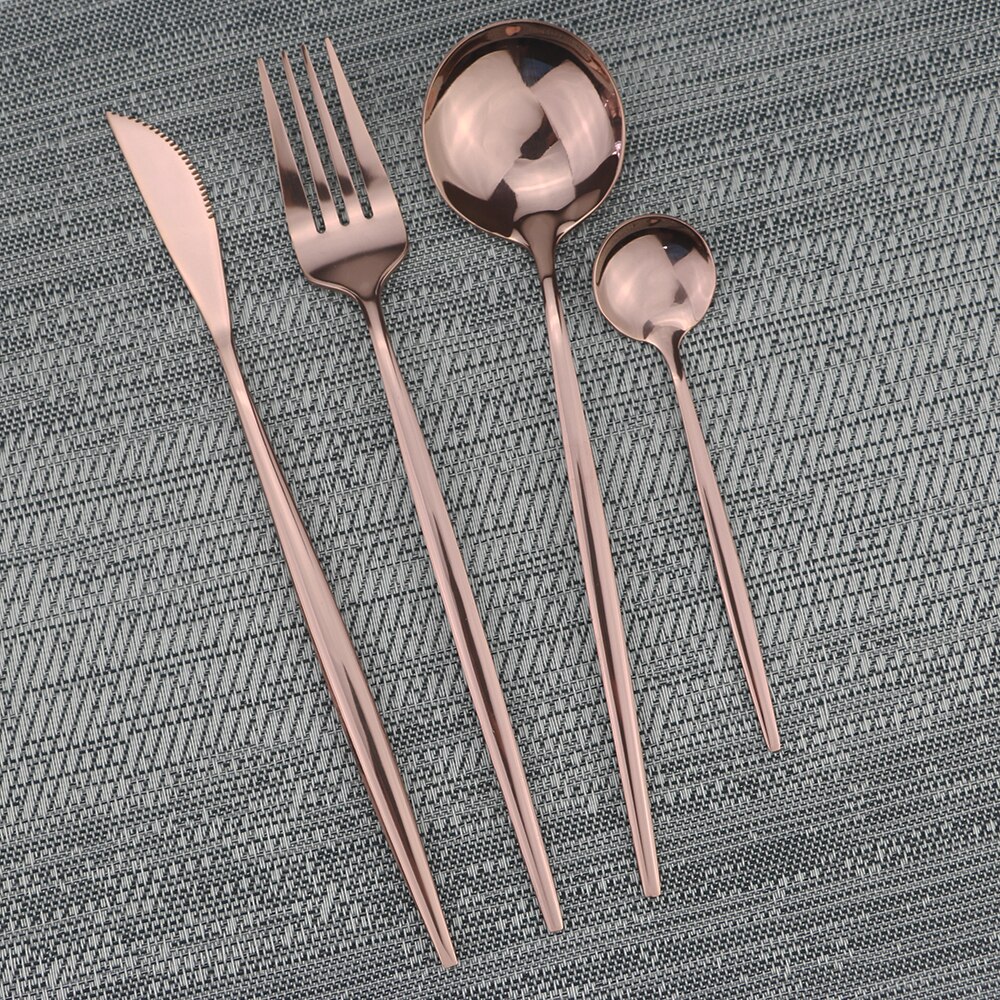 Rosa guld bestik sæt køkken service sæt regnbue bestik sæt 304 rustfrit stål spisestel sæt kniv gaffel ske sølvtøj: 6 sæt 24 stk / Rose