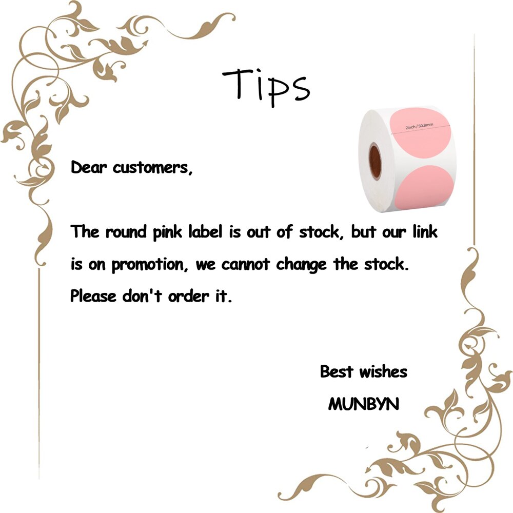 MUNBYN 2 Inch Round Sticker Label 750pcs Label Per Roll Compatible with Blue Printer Used for Home Office Warehouse