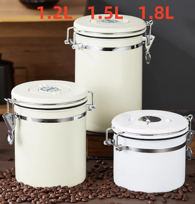 Stainless Steel Coffee Canister Coffee Bean Storage Airtight Containers with Date with Spoon Vent Valve Kitchen Food Storage Jar: black