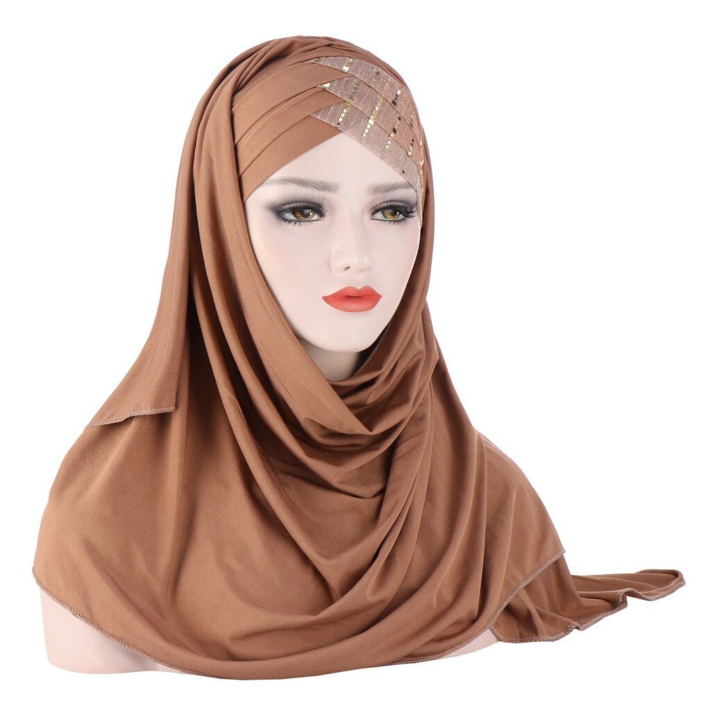 One Piece paillettes donne musulmane Hijab Amira copertura completa foulard sciarpa scialle lungo turbante velo Khimar copricapo arabo islamico: LightCoffee