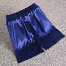 Mannen Elastische Taille Zijde Satijn Pyjama Shorts Nachtkleding Pocket Broek Bodems Mannen \ 'S Kunstmatige Zijden Pyjama Thuis Shorts: Navy Blue / XXL