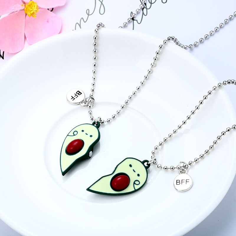 BFF Necklace 2Pcs/Set Cute avocado Heart-shaped Best Friends Necklaces Couples Chain Friendship for Kids Girl Women