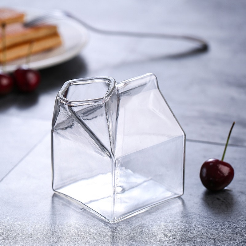 Gennemsigtigt mælkeglas kaffe te juice krus beholder morgenmad mælkekop børn mælkekrus hvid sort print mælkekop