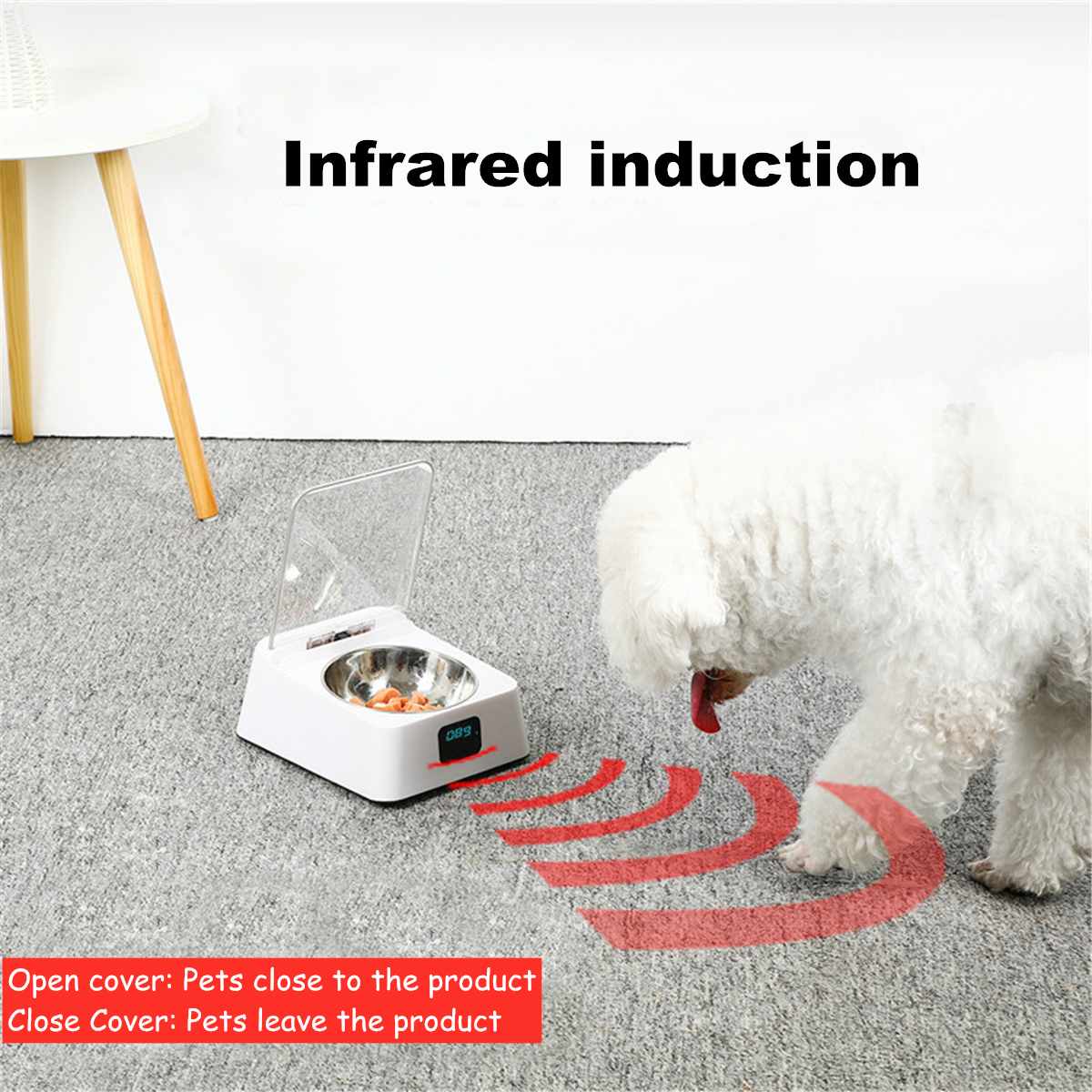 Pet Feeder Smart Dish Infrared Sensor Automatic Pet Feeder Dispenser Dogs Cat Food Rechargable With Moisture-proof Cover