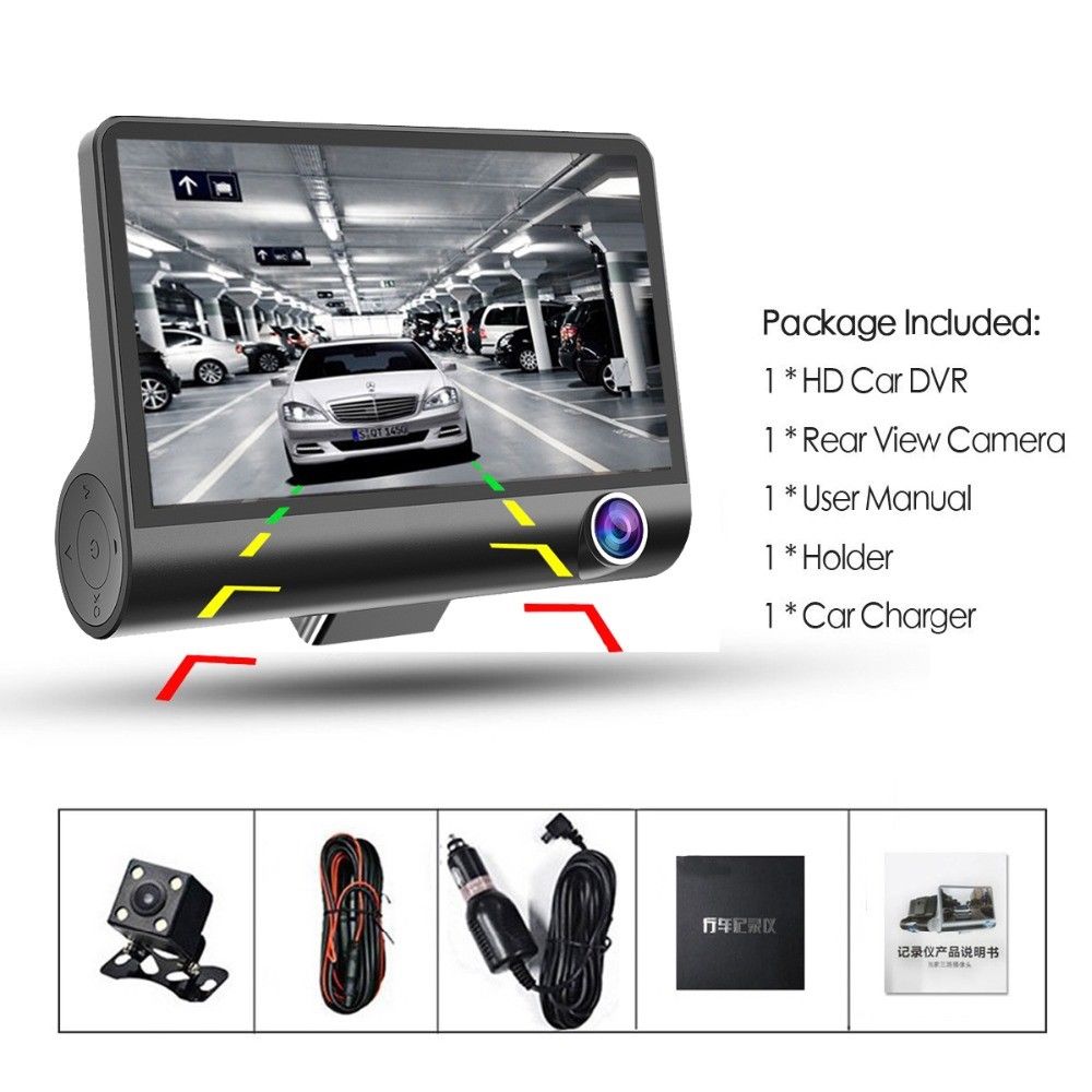 Podofo-Dash Cam 3 caméras voiture | Objectif DVR, écran LCD 4 pouces, 170 degrés avec caméra arrière, Auto Dvrs G capteur Dash Cam