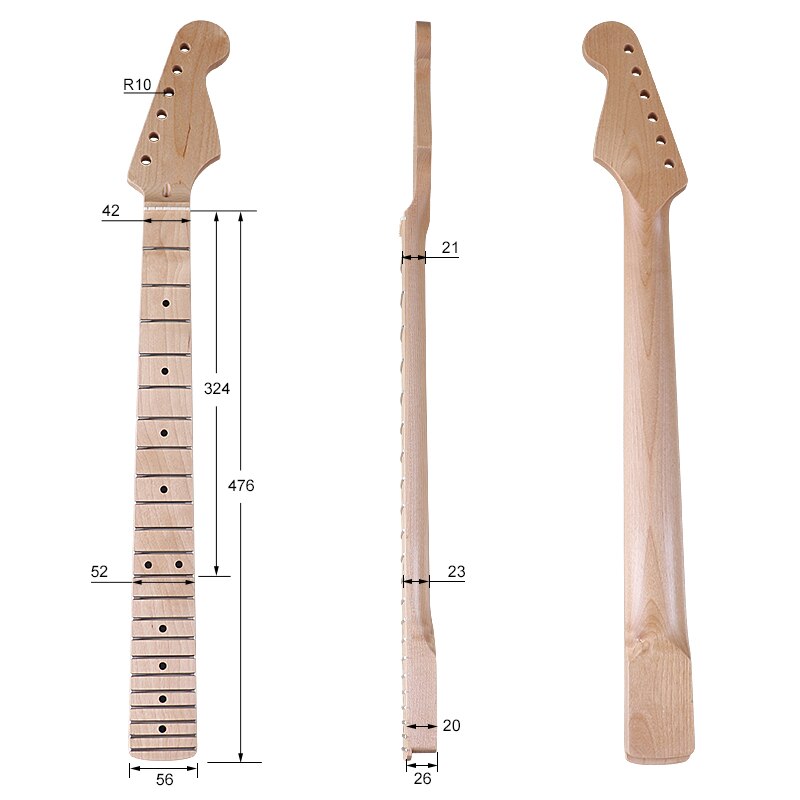 ST small head Canada maple natural color electric guitar neck 22 frets with black position marks and middle line