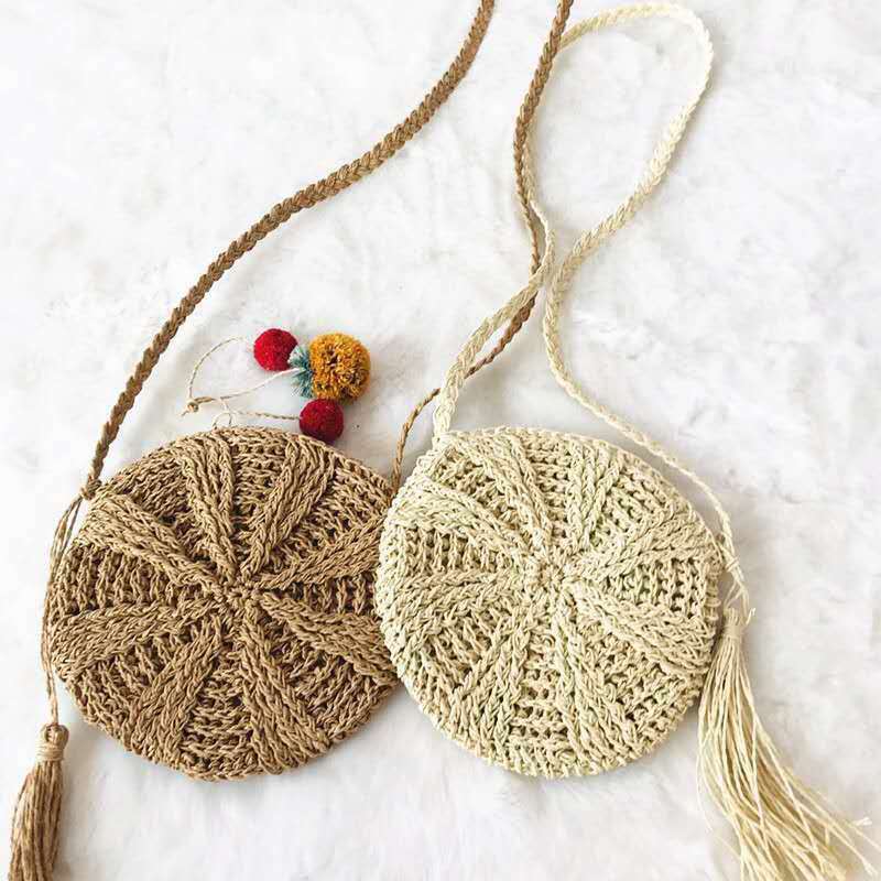 3 de las mujeres bolsa de paja de mimbre tejido bolso verano playa bolsas de vacaciones de playa Casual hecho a mano monederos