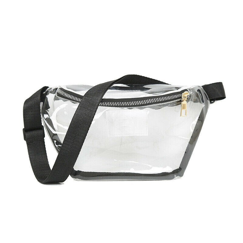 3 farver kvinder klar gennemsigtig pvc lynlås cross body talje pakker kvindelige piger fanny pack pung talje pack bælte bum bag: Sort