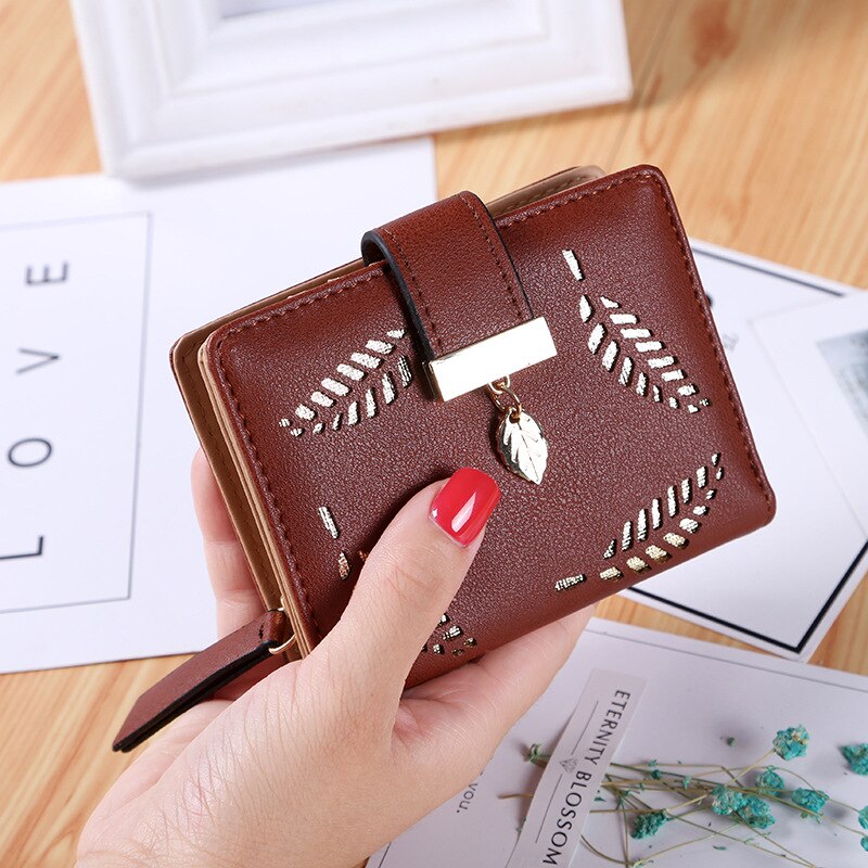 Raccoglitore delle donne di Modo Della Borsa Femminile Breve Portafogli Hollow di Lasciare Del Sacchetto Della Borsa Per Le Donne Della Moneta DELL'UNITÀ di elaborazione di Cuoio Titolare della Carta di Borse Carteira: Brown A