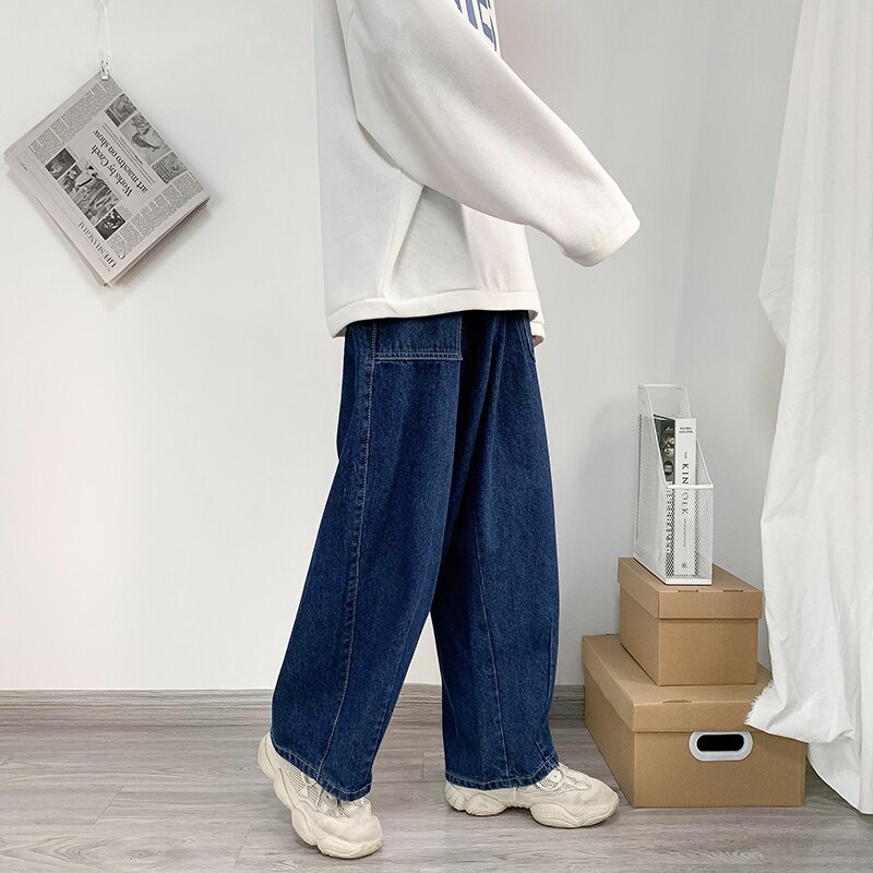 LAPPSTER-pantalones vaqueros holgados Y2k para hombre, vaqueros de estilo Harajuku Vintage, informales, de pierna ancha, color azul, 2022