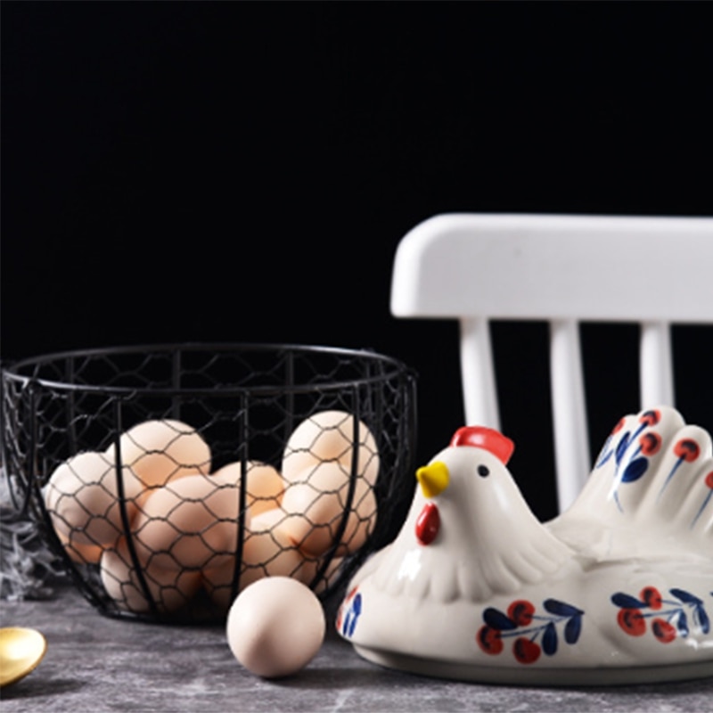 Fer oeuf stockage panier Snack fruits panier Collection créative céramique poule ornements décoration cuisine accessoires