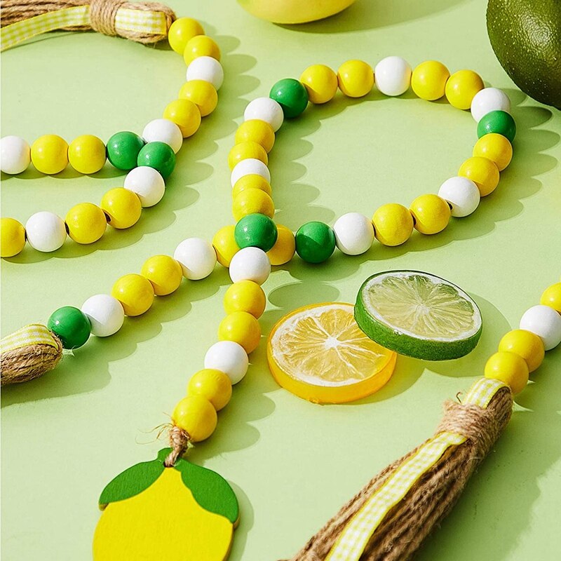 Citroen Hout Bead Garland, Rustieke Kralen Garland Met Kwasten Boerderij Houten Kraal Hangen Decor Houten Kralen Voor Muur Decor