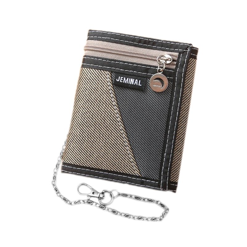 Portefeuille en toile pour homme porte-carte de crédit porte-clés porte-monnaie poche à langer: Beige