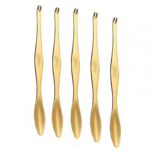 Anti-rust 5Pcs/Set Portable Durable Crab Seafood Tool Fork Safe Seafood Meat Pick Mirror Polishing for Families: Golden