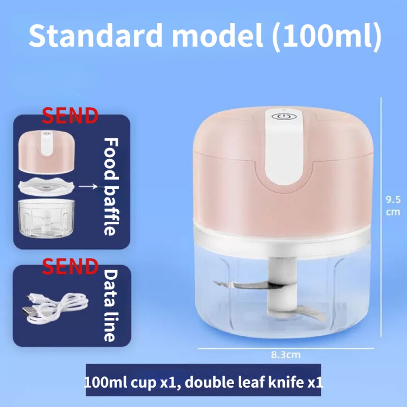 Machacador de ajo eléctrico automático, Mini picadora de prensa resistente, picadora de verduras, Chile, carne, USB, inalámbrico, herramientas de cocina: A Pink (100ml)
