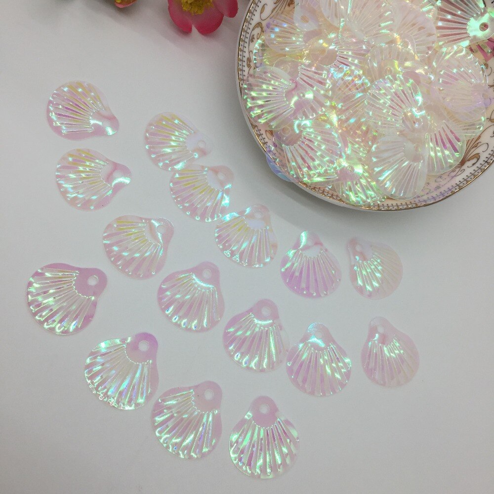 50G 24Mm Grote Shell Losse Pvc Pailletten Voor Ambachten Kinderen Naaien Diy Jurk Kleding Accessoires Transparant Wit Ab confetti