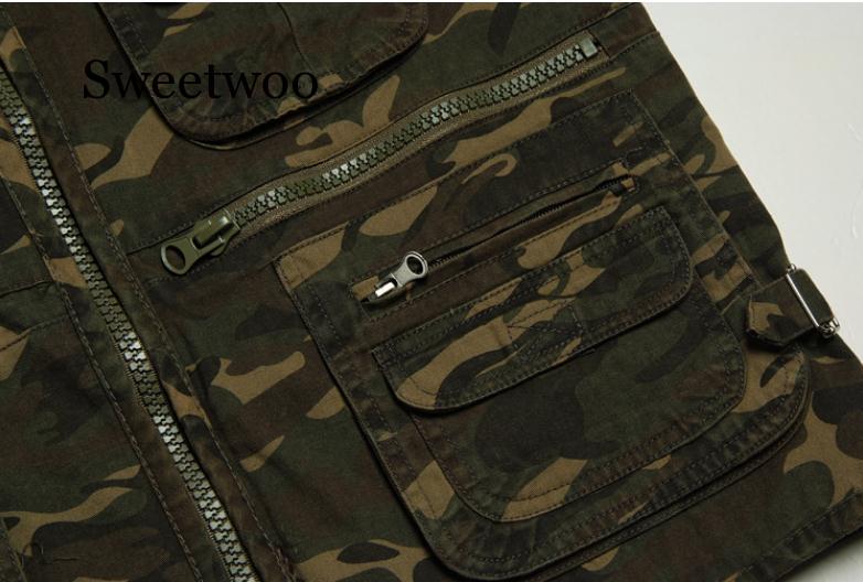 Multi bolsillo camuflaje chaleco hombres Casual algodón chaleco Cargo sin mangas chaqueta Camo chalecos cuello V ocio chaleco abrigos