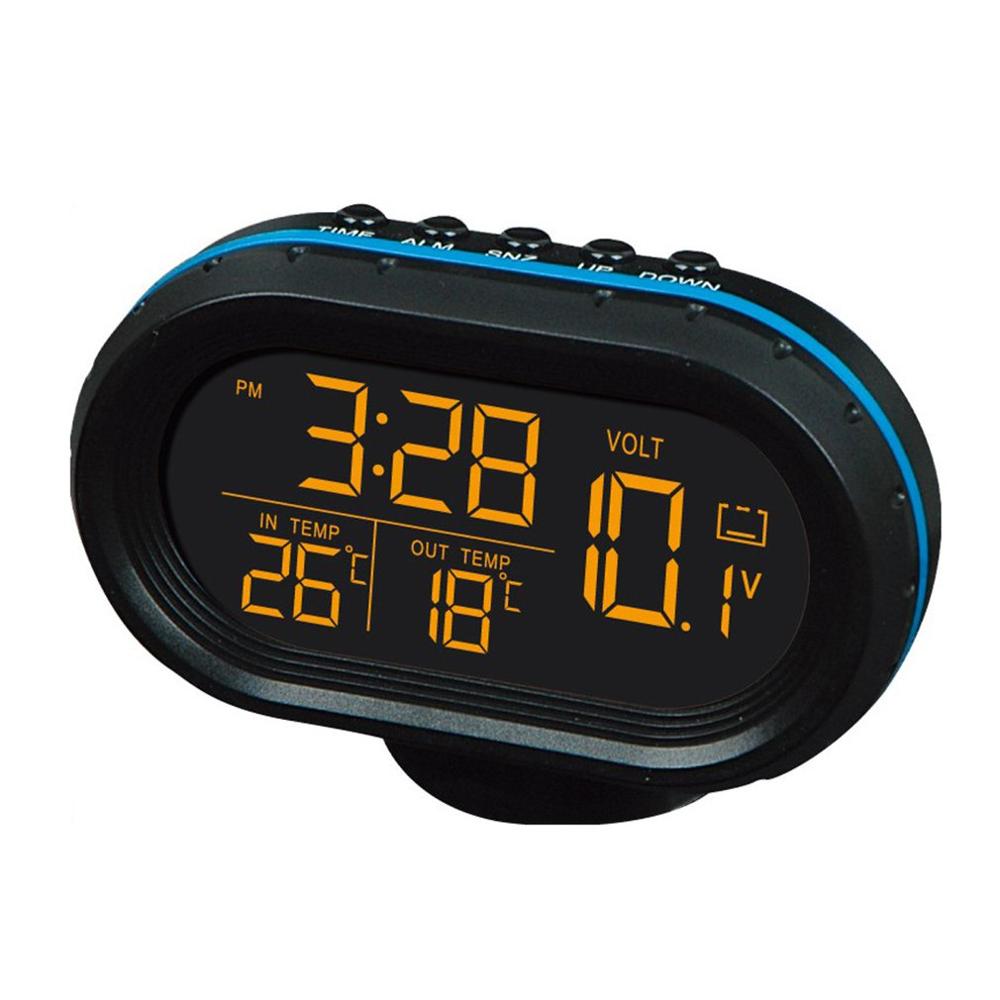 Multi-function Vehicle Car Temperature Clock Voltmeter Car Thermometer Electronic Clock Car Night Light Clock Supplies 2 Colors: 1